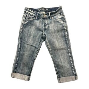 NV Capri Jeans Womens Size 7 Blue Medium Wash Cuffed Cropped Stretch Denim Y2K